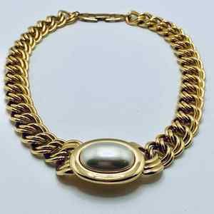 Napier Cuban Chain Oval Faux Pearl Vintage Fashion Necklace